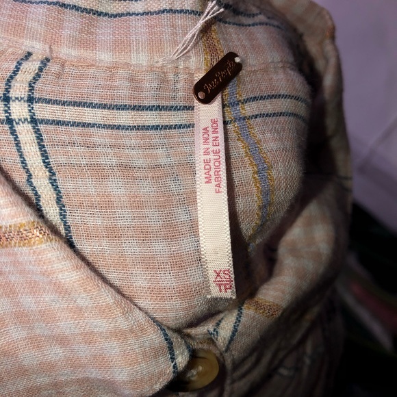 Free People Plaid Button Down Oversized Flannel Long Sleeve Shirt loose fit XS - Picture 6 of 8